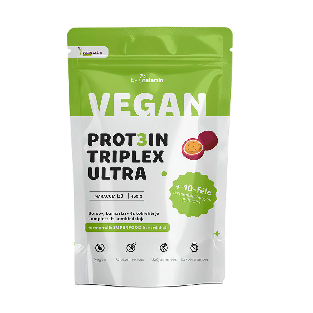 Netamin Vegan Protein Triplex ULTRA maracuja ízű növényi fehérjepor fermentált superfood keverékkel - 450g