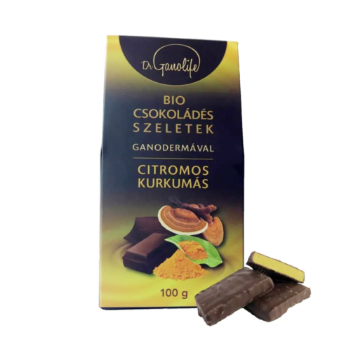 Dr. Ganolife Bio ganodermás csokoládészeletek citromos-kurkumás ízben - 100g