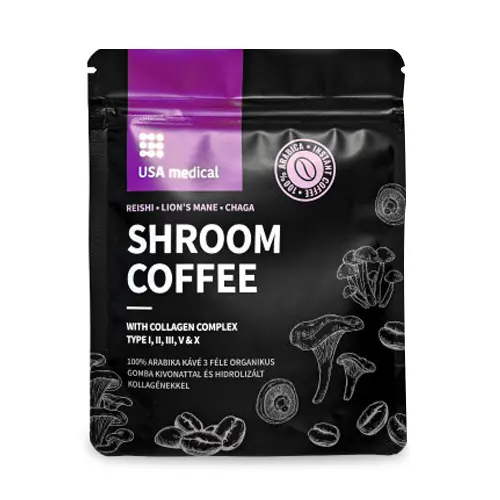 USA Medical KOLLAGÉNES Gomba kávé 100% arabikával és 3 féle organikus gombakivonattal - 102g