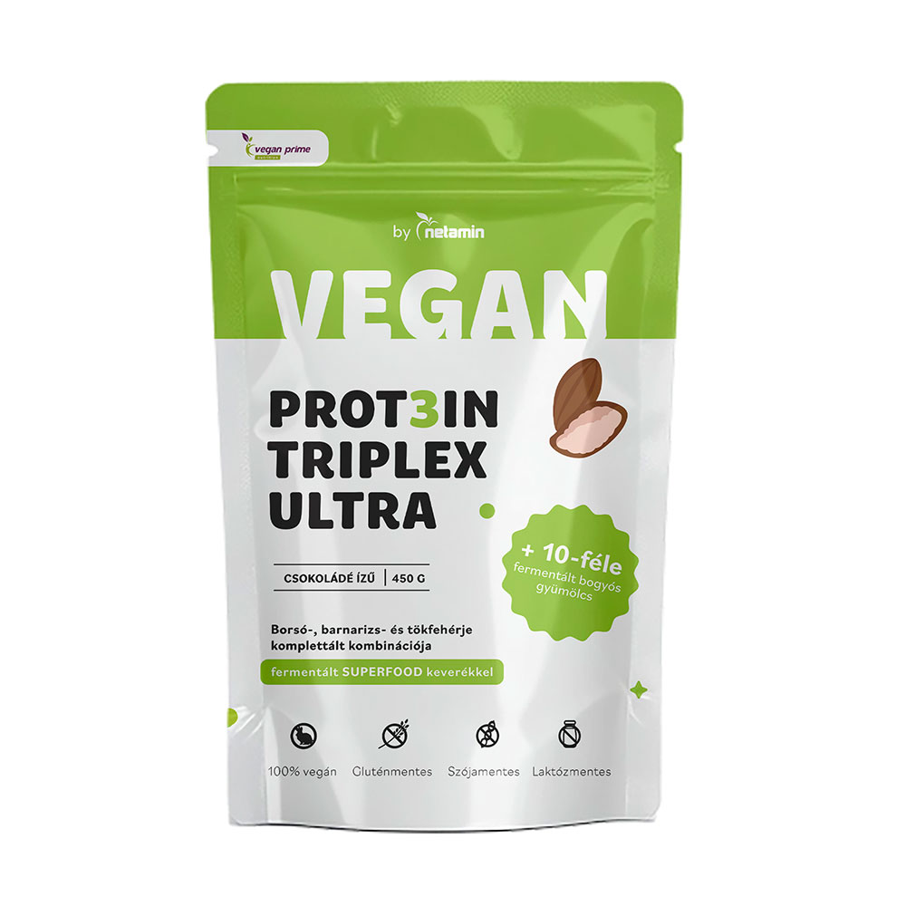 Netamin Vegan Protein Triplex ULTRA csokoládé ízű növényi fehérjepor fermentált superfood keverékkel - 450g Netamin Vegan Protein Triplex ULTRA csokoládé ízű növényi fehérjepor fermentált superfood keverékkel - 450g