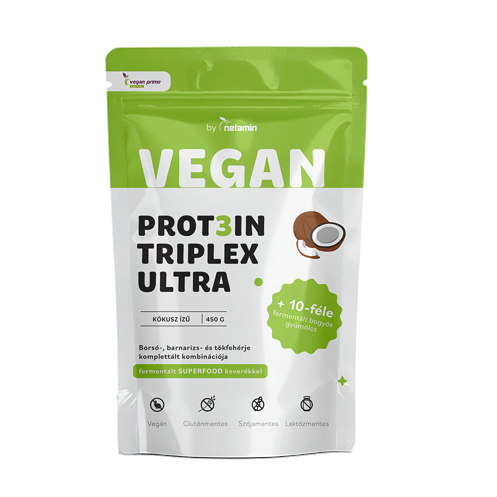 Netamin Vegan Protein Triplex ULTRA kókusz ízű növényi fehérjepor fermentált superfood keverékkel - 450g