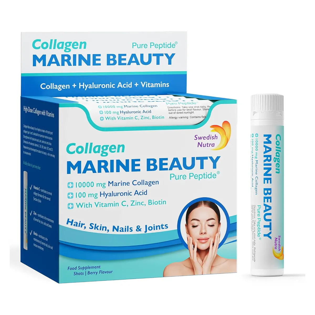 Swedish Nutra Marine Beauty Collagen Shots 10000mg halkollagén komplex ivóampulla - 30x25ml