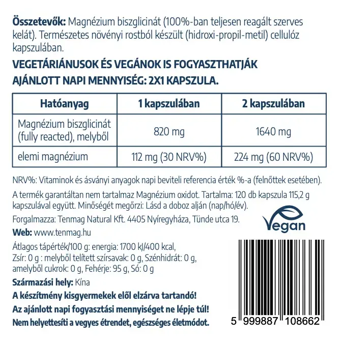 Tenmag Magnézium-biszglicinát kapszula - 120db Tenmag Magnézium-biszglicinát kapszula - 120db - Image 2