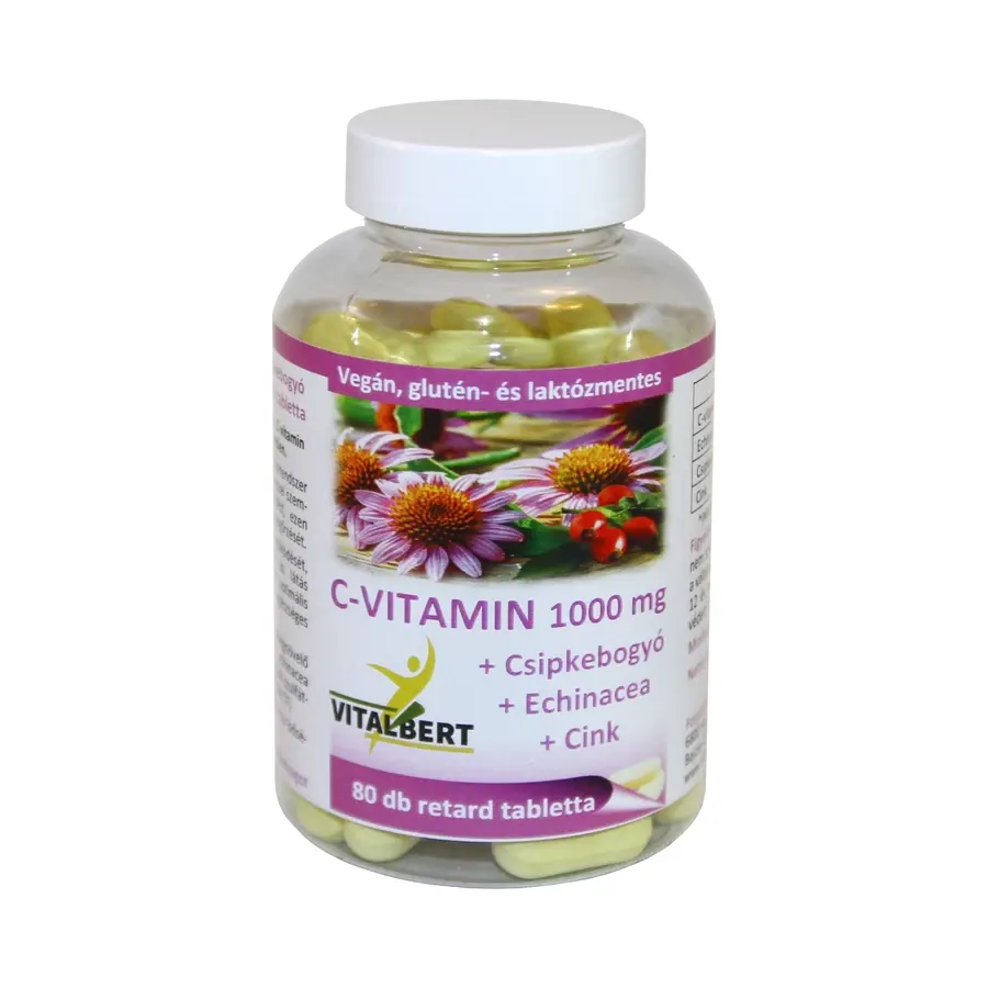 Vitalbert C-vitamin 1000 mg + Csipkebogyó + Echinacea + Cink retard tabletta - 80 db